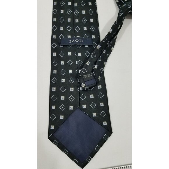 Izod Men's Necktie Black White Geometric Print Silk Classic Business Accessory - Picture 4 of 8